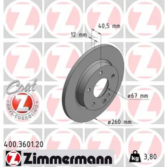 Jeu de 2 disques de frein avant ZIMMERMANN 400.3601.20