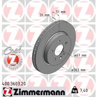 Jeu de 2 disques de frein avant ZIMMERMANN 400.3603.20