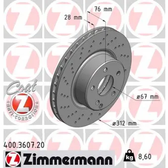 Jeu de 2 disques de frein avant ZIMMERMANN 400.3607.20