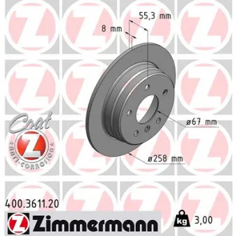 Jeu de 2 disques de frein arrière ZIMMERMANN 400.3611.20