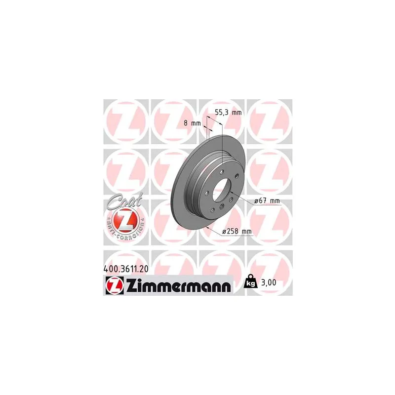 Jeu de 2 disques de frein arrière ZIMMERMANN 400.3611.20