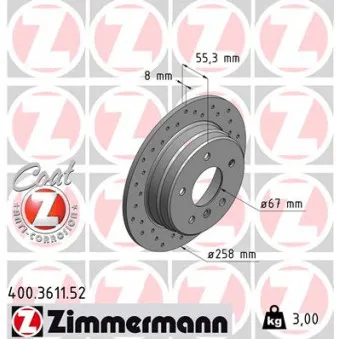 Jeu de 2 disques de frein arrière ZIMMERMANN 400.3611.52