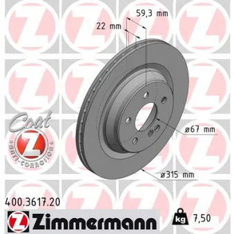 Jeu de 2 disques de frein arrière ZIMMERMANN 400.3617.20