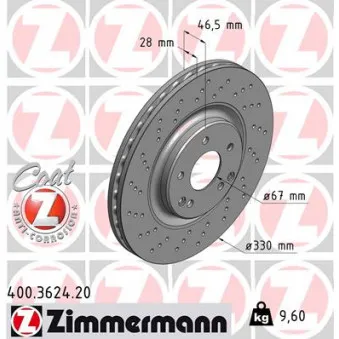 Jeu de 2 disques de frein avant ZIMMERMANN 400.3624.20