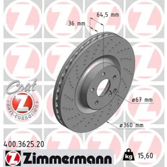 Jeu de 2 disques de frein avant ZIMMERMANN 400.3625.20