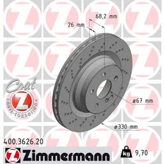 Jeu de 2 disques de frein arrière ZIMMERMANN 400.3626.20