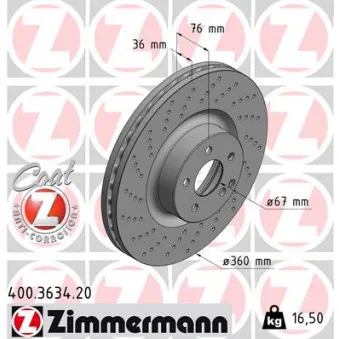 Jeu de 2 disques de frein avant ZIMMERMANN 400.3634.20