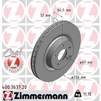 Jeu de 2 disques de frein avant ZIMMERMANN 400.3637.20