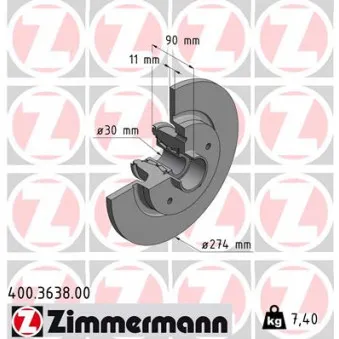 Jeu de 2 disques de frein arrière ZIMMERMANN 400.3638.00