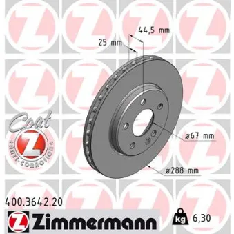 Jeu de 2 disques de frein avant ZIMMERMANN 400.3642.20