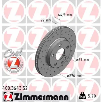 Jeu de 2 disques de frein avant ZIMMERMANN 400.3643.52