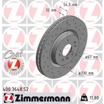 Jeu de 2 disques de frein avant ZIMMERMANN 400.3648.52