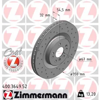 Jeu de 2 disques de frein avant ZIMMERMANN 400.3649.52