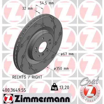Disque de frein avant droit ZIMMERMANN 400.3649.55