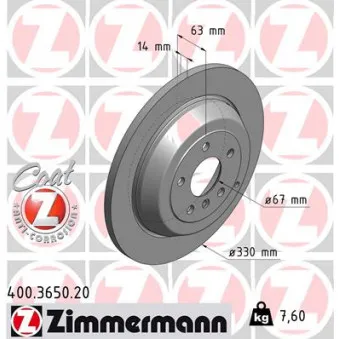 Jeu de 2 disques de frein arrière ZIMMERMANN 400.3650.20