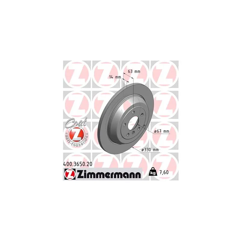 Jeu de 2 disques de frein arrière ZIMMERMANN 400.3650.20