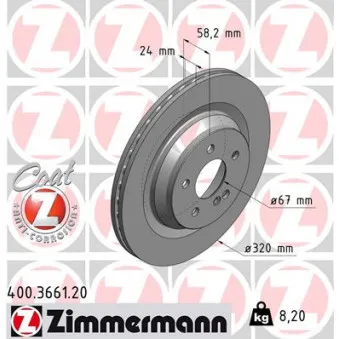 Jeu de 2 disques de frein arrière ZIMMERMANN 400.3661.20