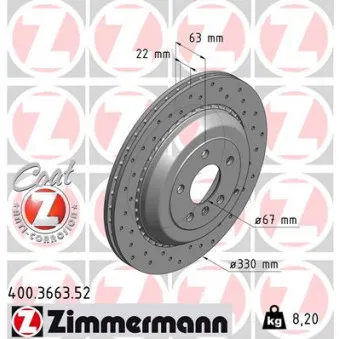 Jeu de 2 disques de frein arrière ZIMMERMANN 400.3663.52