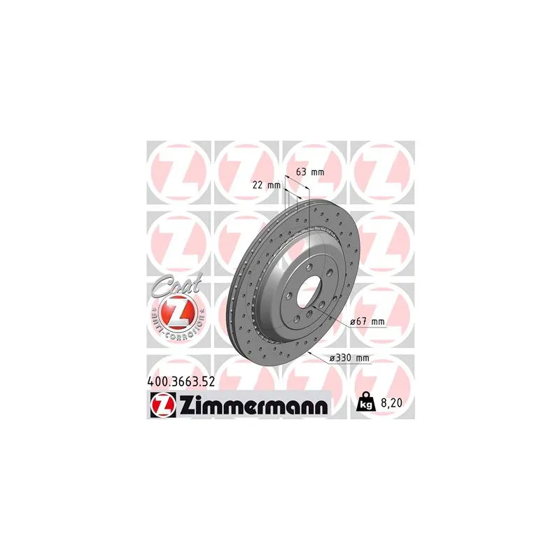 Jeu de 2 disques de frein arrière ZIMMERMANN 400.3663.52