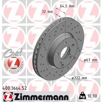 Jeu de 2 disques de frein avant ZIMMERMANN 400.3664.52
