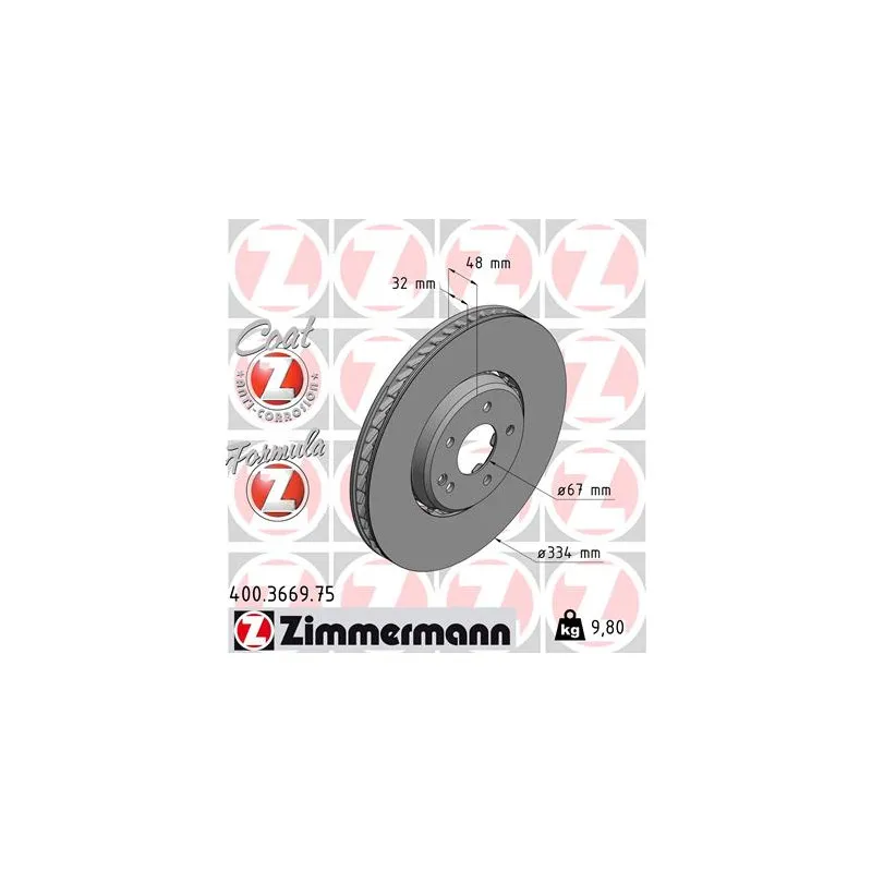 Disque de frein avant droit ZIMMERMANN 400.3669.75