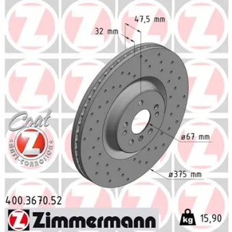 Jeu de 2 disques de frein avant ZIMMERMANN 400.3670.52