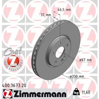 Jeu de 2 disques de frein avant ZIMMERMANN 400.3673.20