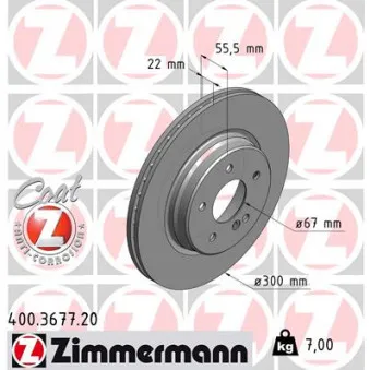 Jeu de 2 disques de frein arrière ZIMMERMANN 400.3677.20