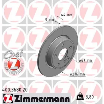 Jeu de 2 disques de frein arrière ZIMMERMANN 400.3680.20