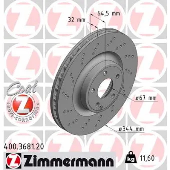 Jeu de 2 disques de frein avant ZIMMERMANN 400.3681.20