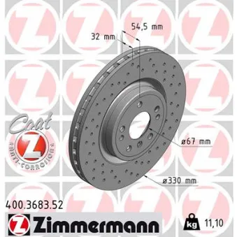 Jeu de 2 disques de frein avant ZIMMERMANN 400.3683.52