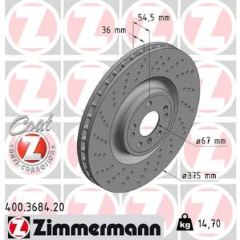 Jeu de 2 disques de frein avant ZIMMERMANN 400.3684.20