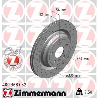 Jeu de 2 disques de frein arrière ZIMMERMANN 400.3687.52