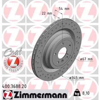Jeu de 2 disques de frein arrière ZIMMERMANN 400.3688.20