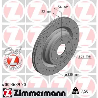 Jeu de 2 disques de frein arrière ZIMMERMANN 400.3689.20