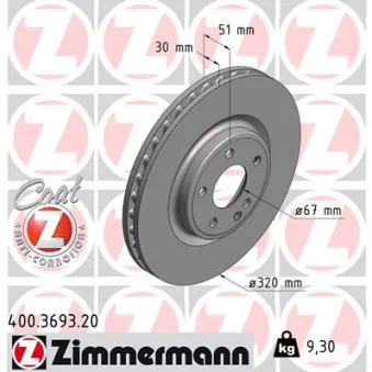 Jeu de 2 disques de frein avant ZIMMERMANN 400.3693.20