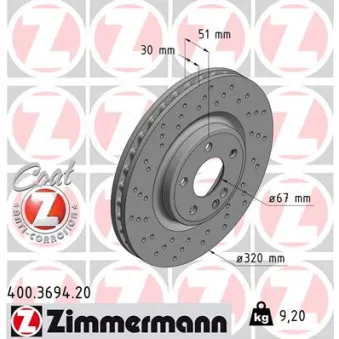 Jeu de 2 disques de frein avant ZIMMERMANN 400.3694.20