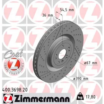 Jeu de 2 disques de frein avant ZIMMERMANN 400.3698.20