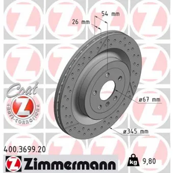 Jeu de 2 disques de frein arrière ZIMMERMANN 400.3699.20