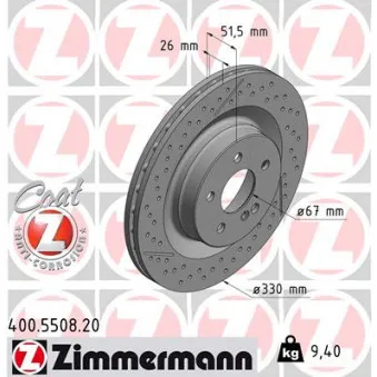 Jeu de 2 disques de frein arrière ZIMMERMANN 400.5508.20