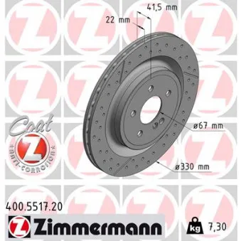 Jeu de 2 disques de frein arrière ZIMMERMANN 400.5517.20