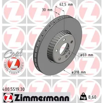 Jeu de 2 disques de frein avant ZIMMERMANN 400.5519.30