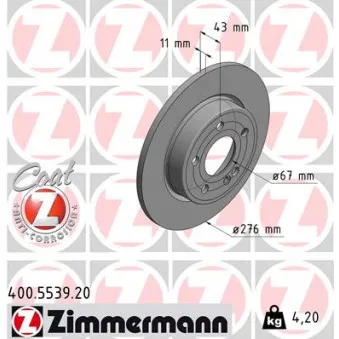 Jeu de 2 disques de frein arrière ZIMMERMANN 400.5539.20