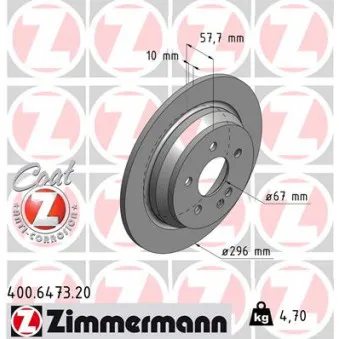 Jeu de 2 disques de frein arrière ZIMMERMANN 400.6473.20