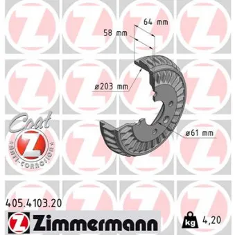 Tambour de frein ZIMMERMANN 405.4103.20