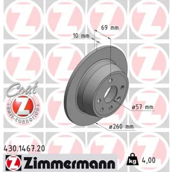 Jeu de 2 disques de frein arrière ZIMMERMANN 430.1467.20