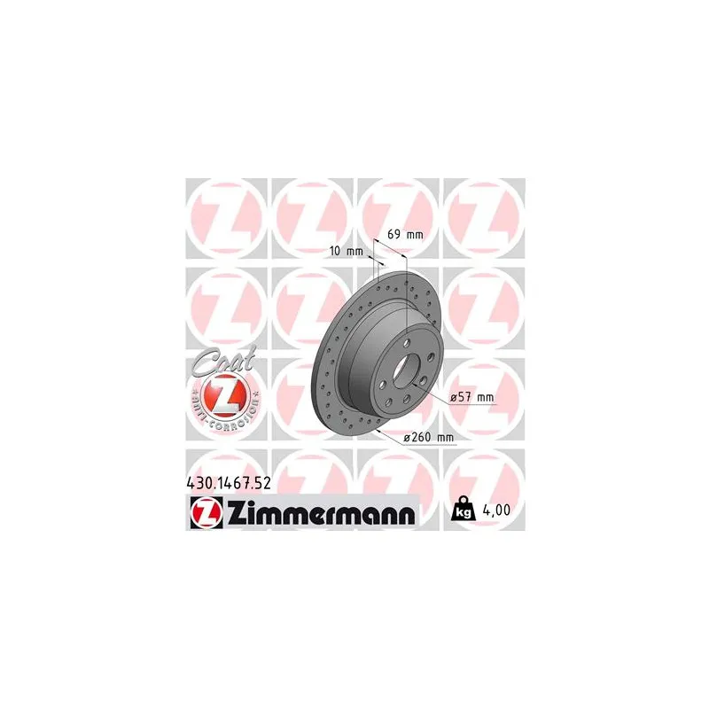 Jeu de 2 disques de frein arrière ZIMMERMANN 430.1467.52