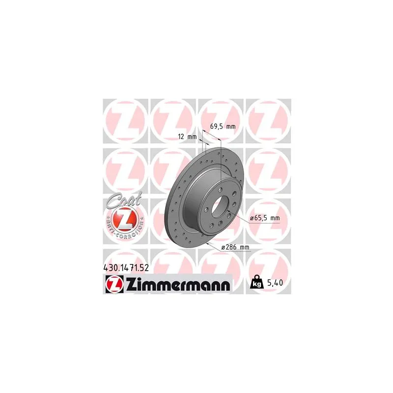 Jeu de 2 disques de frein arrière ZIMMERMANN 430.1471.52