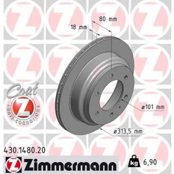 Jeu de 2 disques de frein arrière ZIMMERMANN 430.1480.20