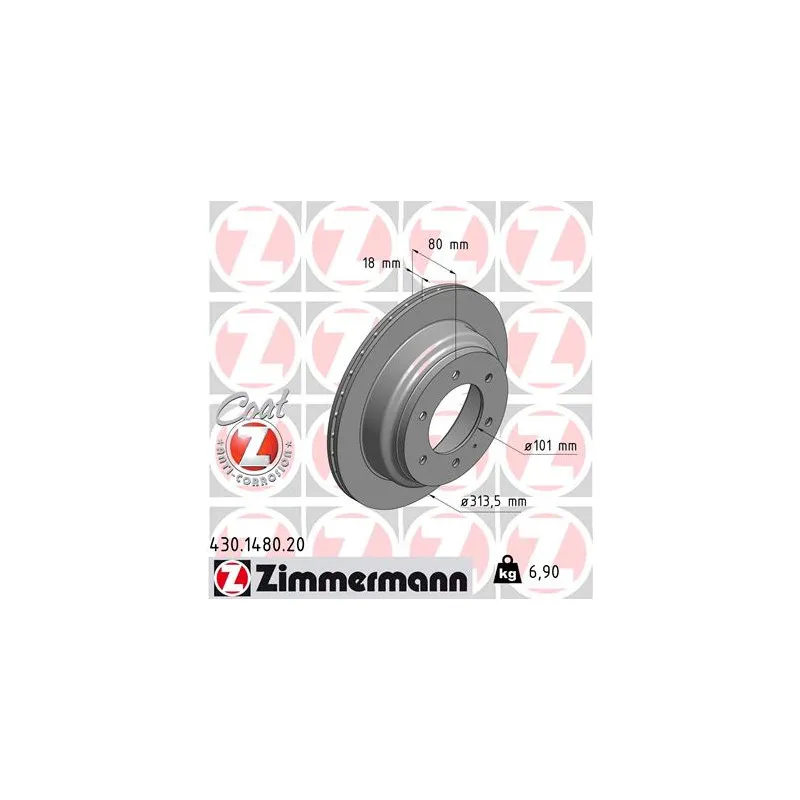 Jeu de 2 disques de frein arrière ZIMMERMANN 430.1480.20